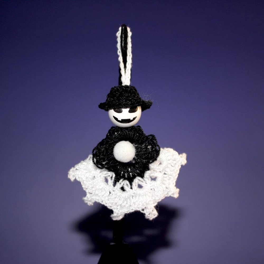 Black and White Crochet Doll Ornament